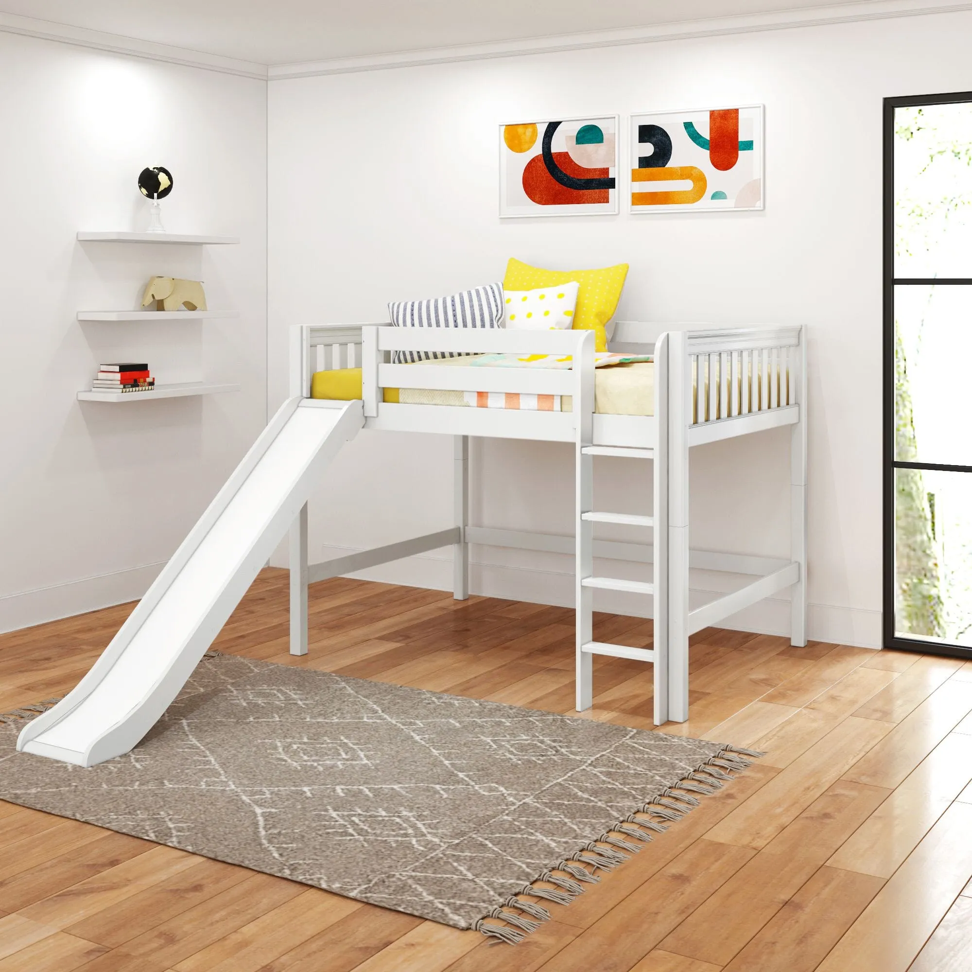 Full Mid Loft Bed with Slide and Ladder