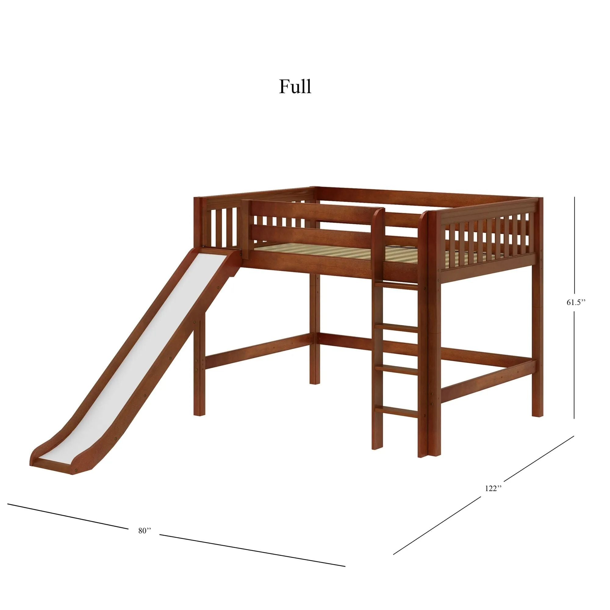 Full Mid Loft Bed with Slide and Ladder