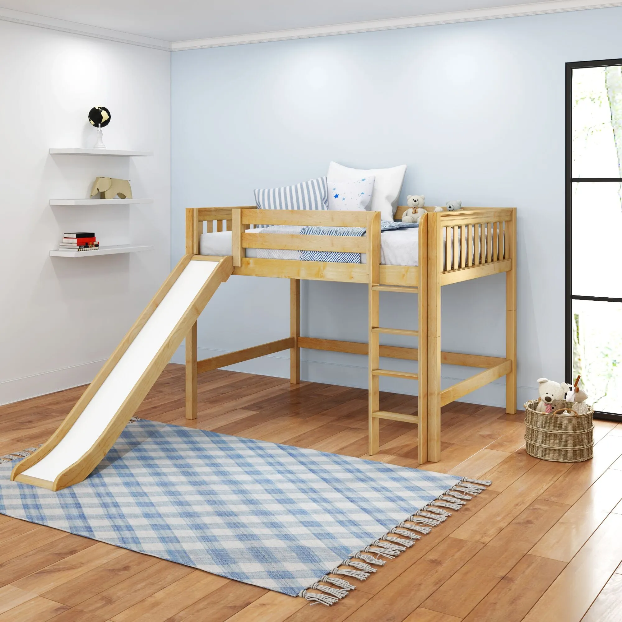 Full Mid Loft Bed with Slide and Ladder