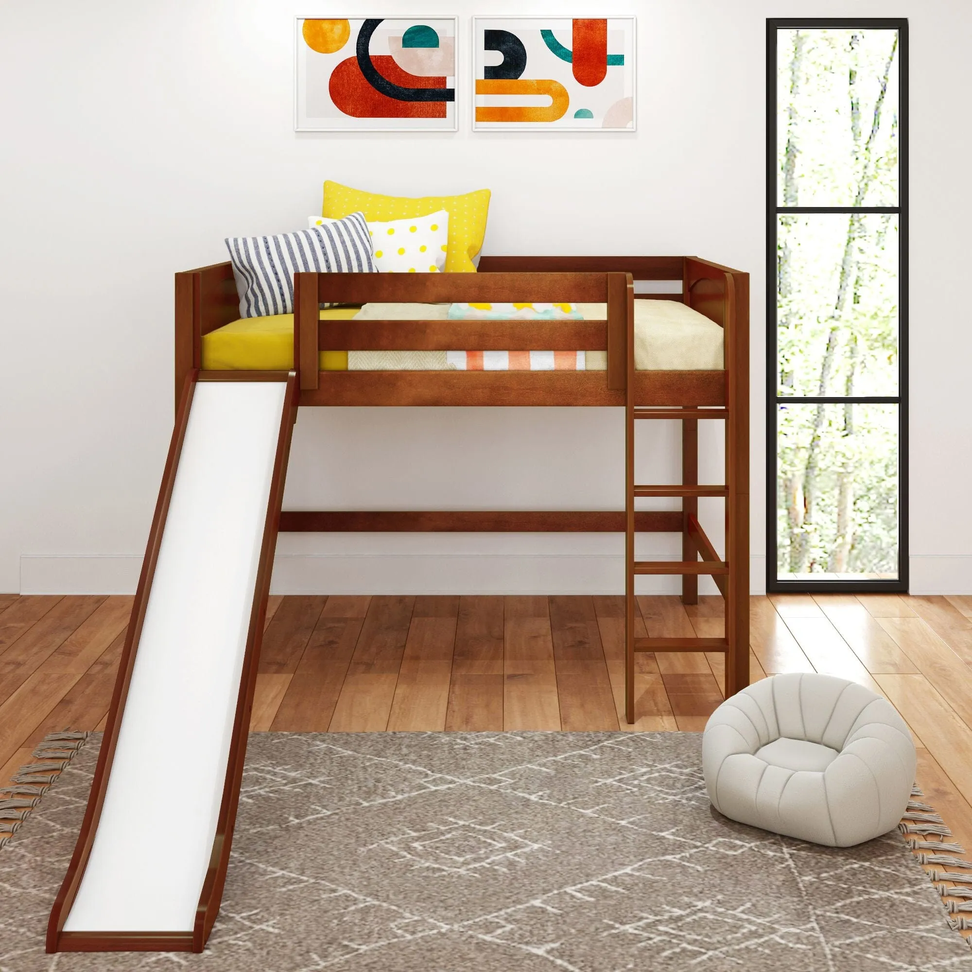 Full Mid Loft Bed with Slide and Ladder