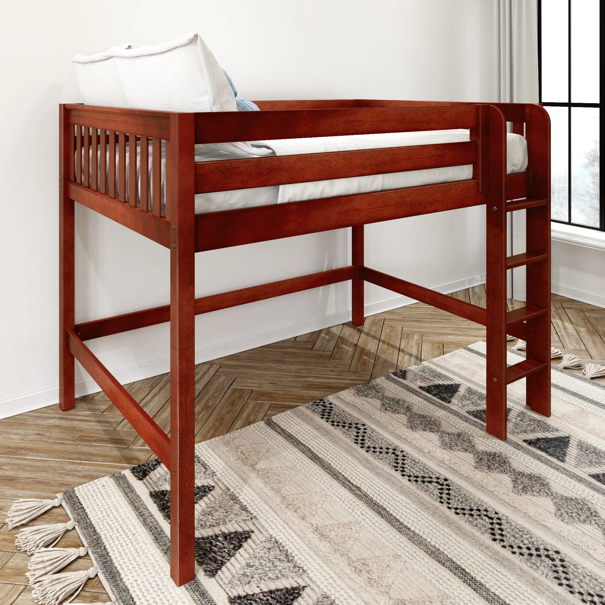 Full XL Mid Loft Bed with Ladder