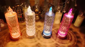 GIYAZ Acrylic LED Tea Light Candles Flameless and Smokeless Big Size Candles with Stand Perfect for Home, Christmas, Birthday, Diwali, any Occasion Decoration (Set of 4 Pcs, Transparent)