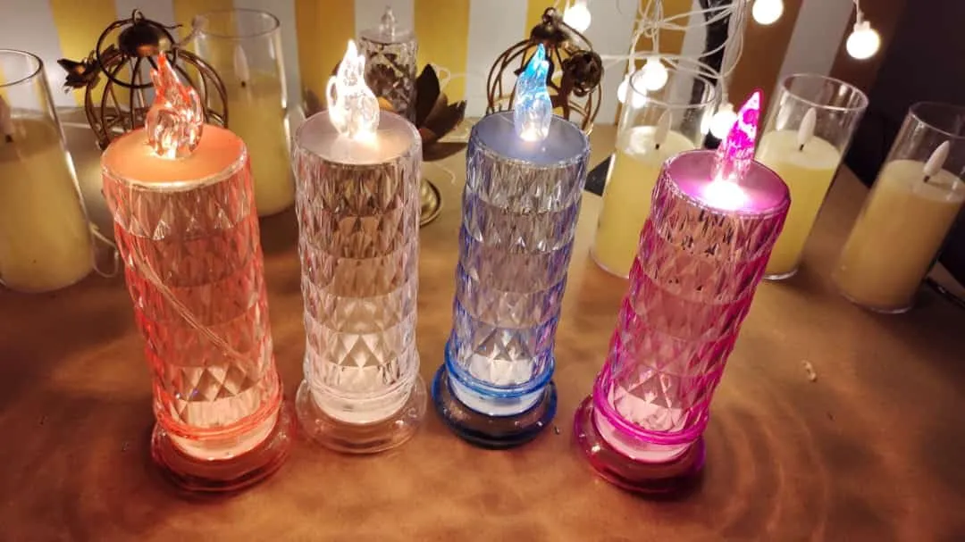 GIYAZ Acrylic LED Tea Light Candles Flameless and Smokeless Big Size Candles with Stand Perfect for Home, Christmas, Birthday, Diwali, any Occasion Decoration (Set of 4 Pcs, Transparent)