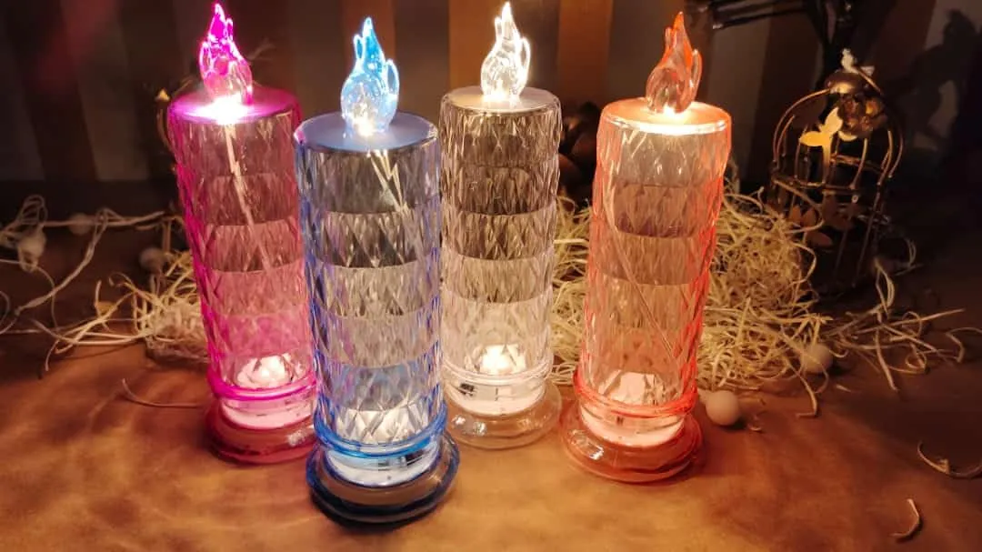 GIYAZ Acrylic LED Tea Light Candles Flameless and Smokeless Big Size Candles with Stand Perfect for Home, Christmas, Birthday, Diwali, any Occasion Decoration (Set of 4 Pcs, Transparent)