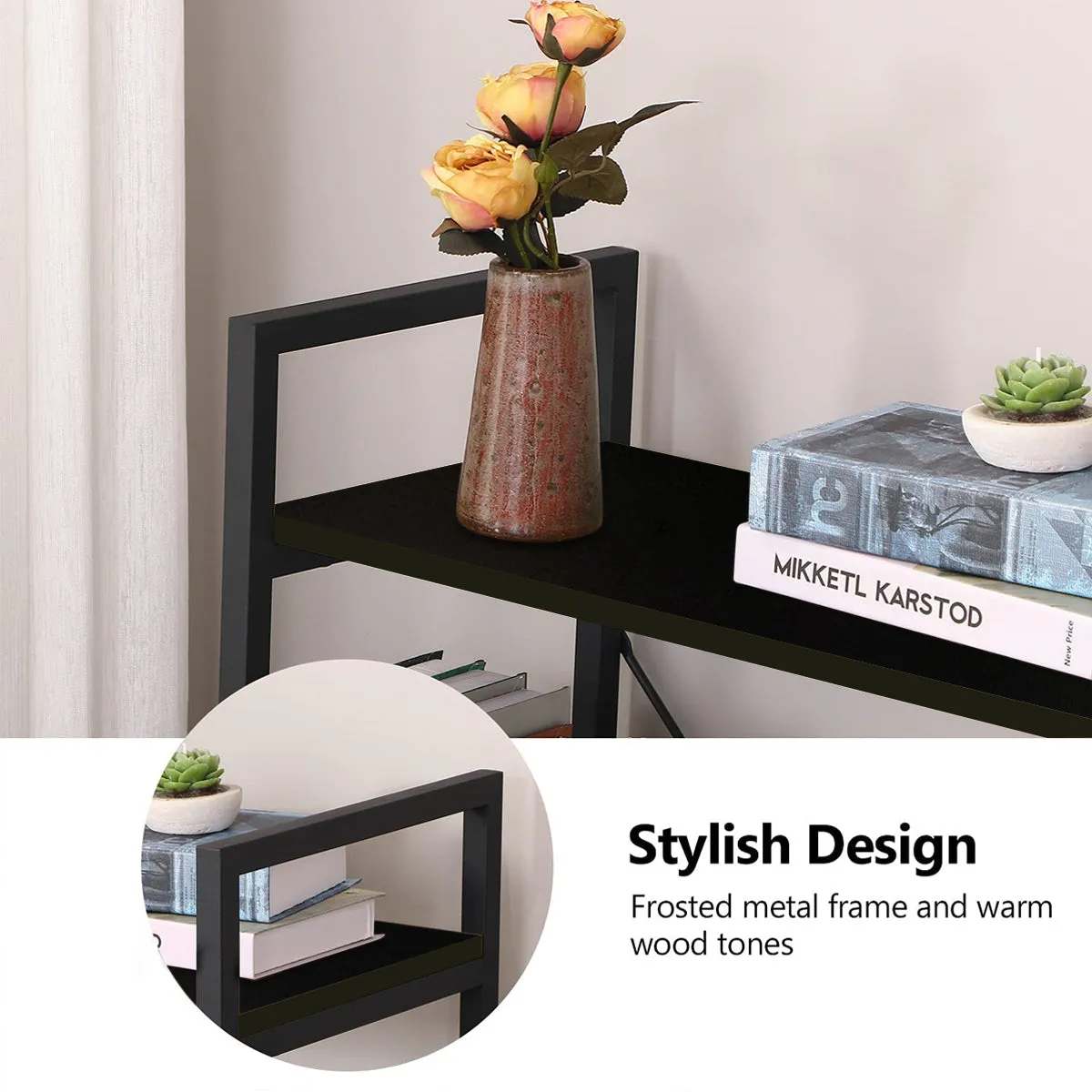 Kawachi 4 Tier Bookshelf Wooden Open Shelf Bookcase Standing Unit Shelves with Display Rack for Living Room, Bedroom and Home Office Beige Brown