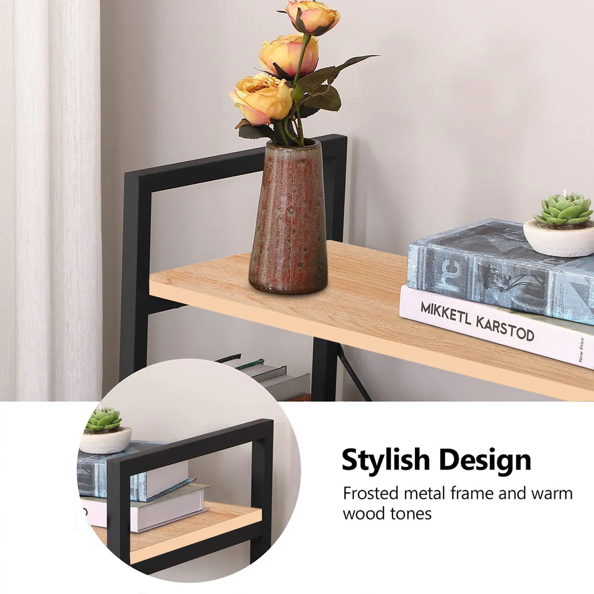 Kawachi 4 Tier Bookshelf Wooden Open Shelf Bookcase Standing Unit Shelves with Display Rack for Living Room, Bedroom and Home Office Beige