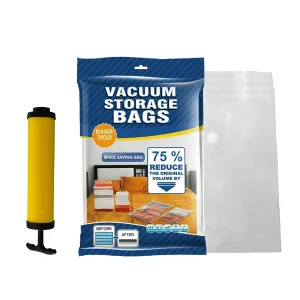 Kuber Industries Set of 4 Vacuum Bags for Storage with Pump | Spacesaver Vaccine Bags for Clothes & Pillows | Sealed Compression Bags for Travel with Hand Air Pump | XNL004 - Yellow & Transparent