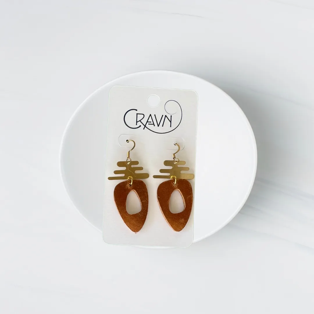 Leather & Brass Ovalish Earrings
