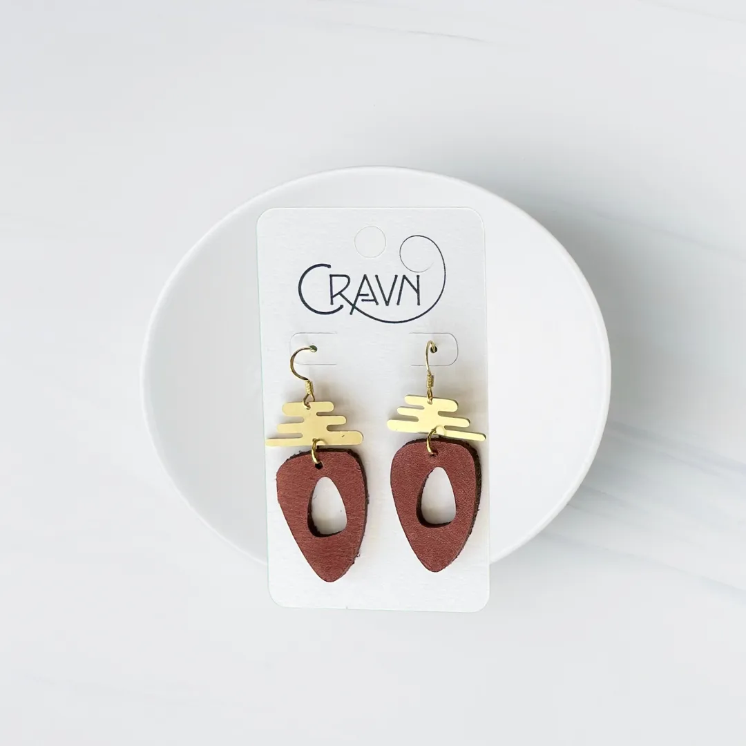 Leather & Brass Ovalish Earrings