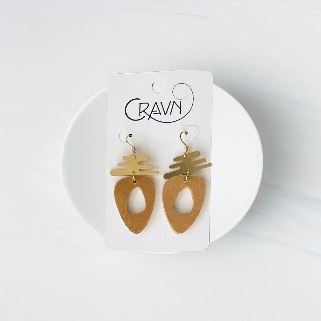 Leather & Brass Ovalish Earrings