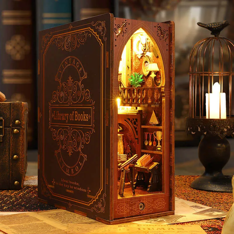 Library Of Books Wooden Puzzle Book Nook Bookshelf Insert