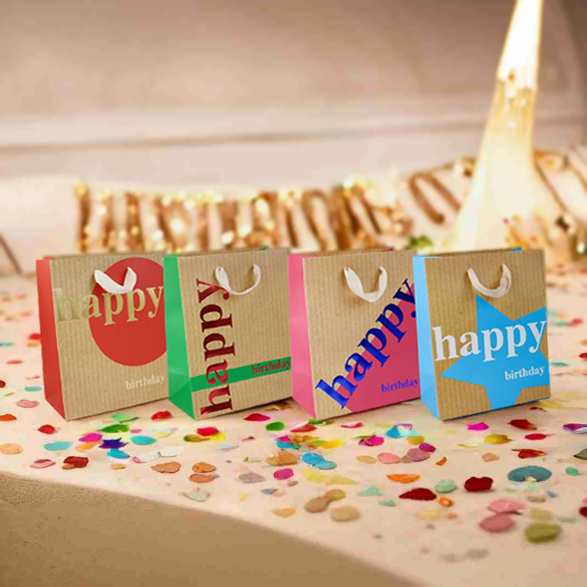 Luxury Happy Birthday Gift Bags - Set Of 4 Assorted Colours (Sizes Available)