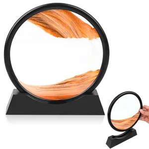 Moving Sand Art Flowing Sand Painting 3D Natural Landscape Dynamic Sand Painting,Round Glass Sea Sand Painting Artistic Sandscape for Home Ornament Desktop Art Bookshelves Decoration(Yellow,7 Inches)