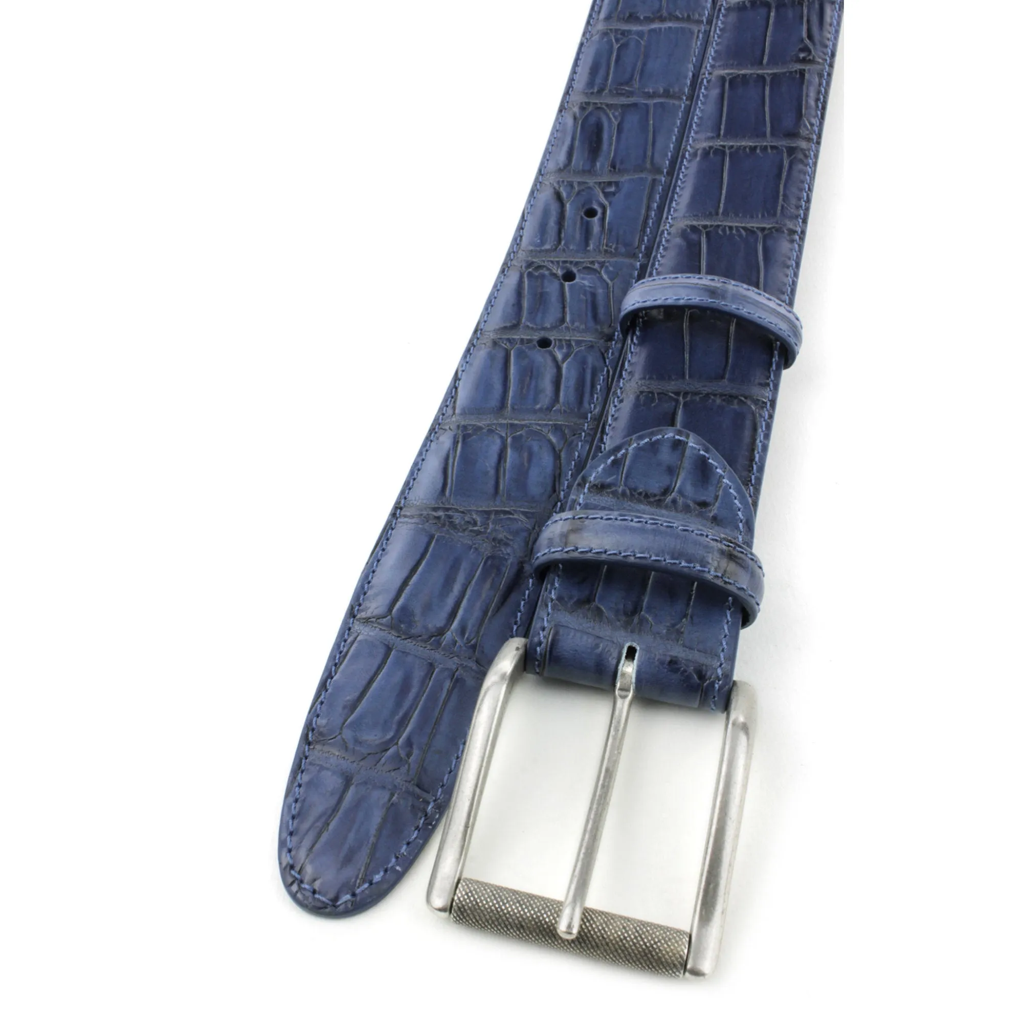 Navy Mock Croc Tail Etched Roller Belt
