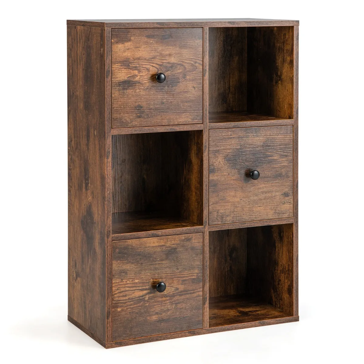 NNECW 3-Tier Bookshelf with 3 Cubes &amp 3 Drawers for Office-Coffee