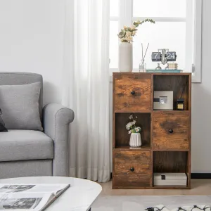 NNECW 3-Tier Bookshelf with 3 Cubes &amp 3 Drawers for Office-Coffee
