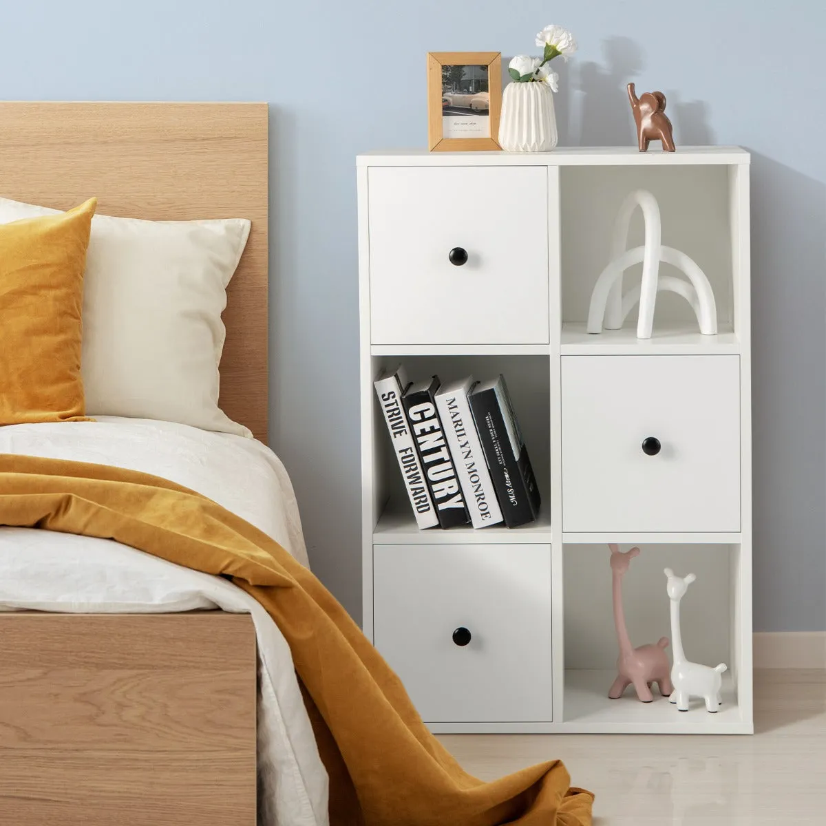 NNECW 3-Tier Bookshelf with 3 Cubes &amp 3 Drawers for Office-White