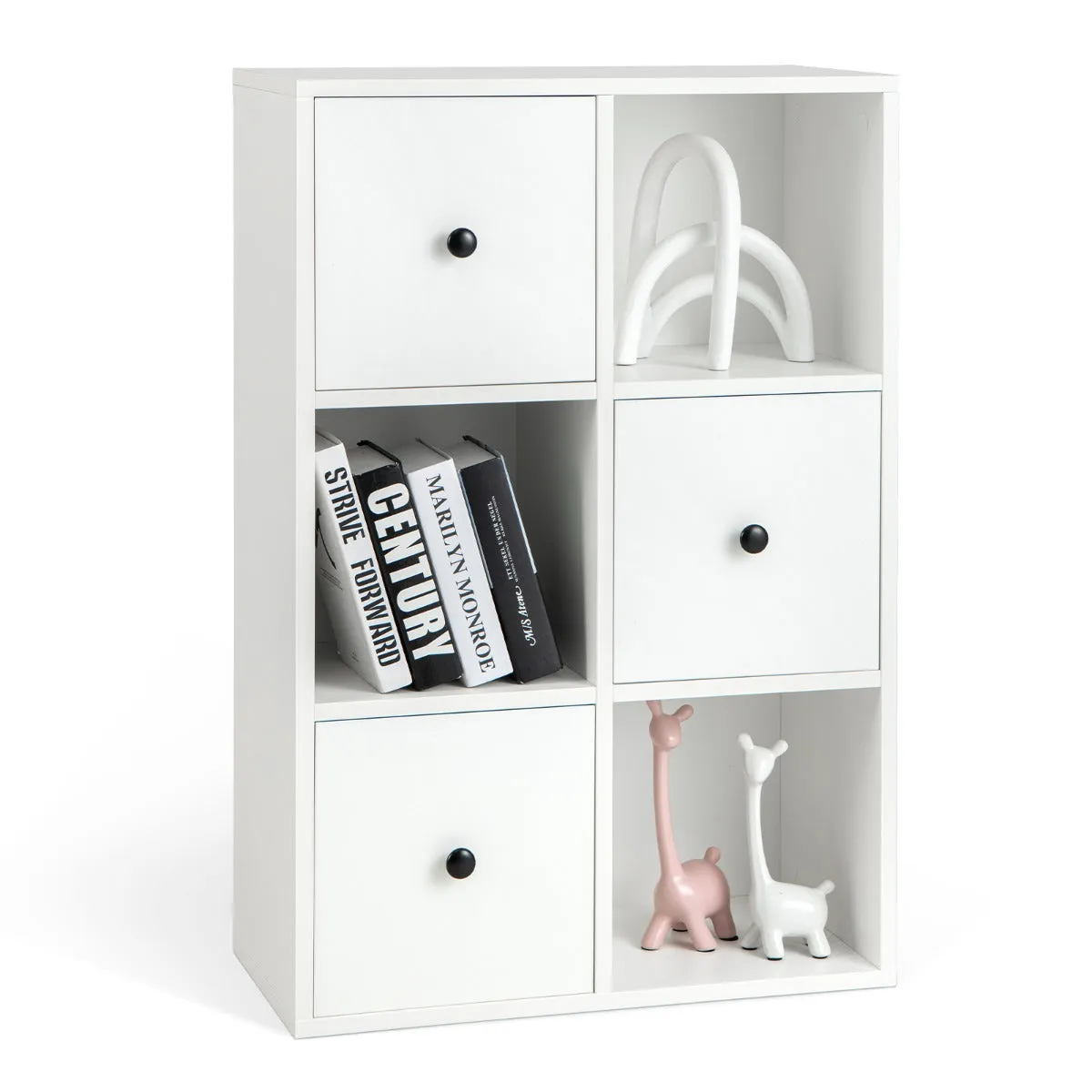 NNECW 3-Tier Bookshelf with 3 Cubes &amp 3 Drawers for Office-White