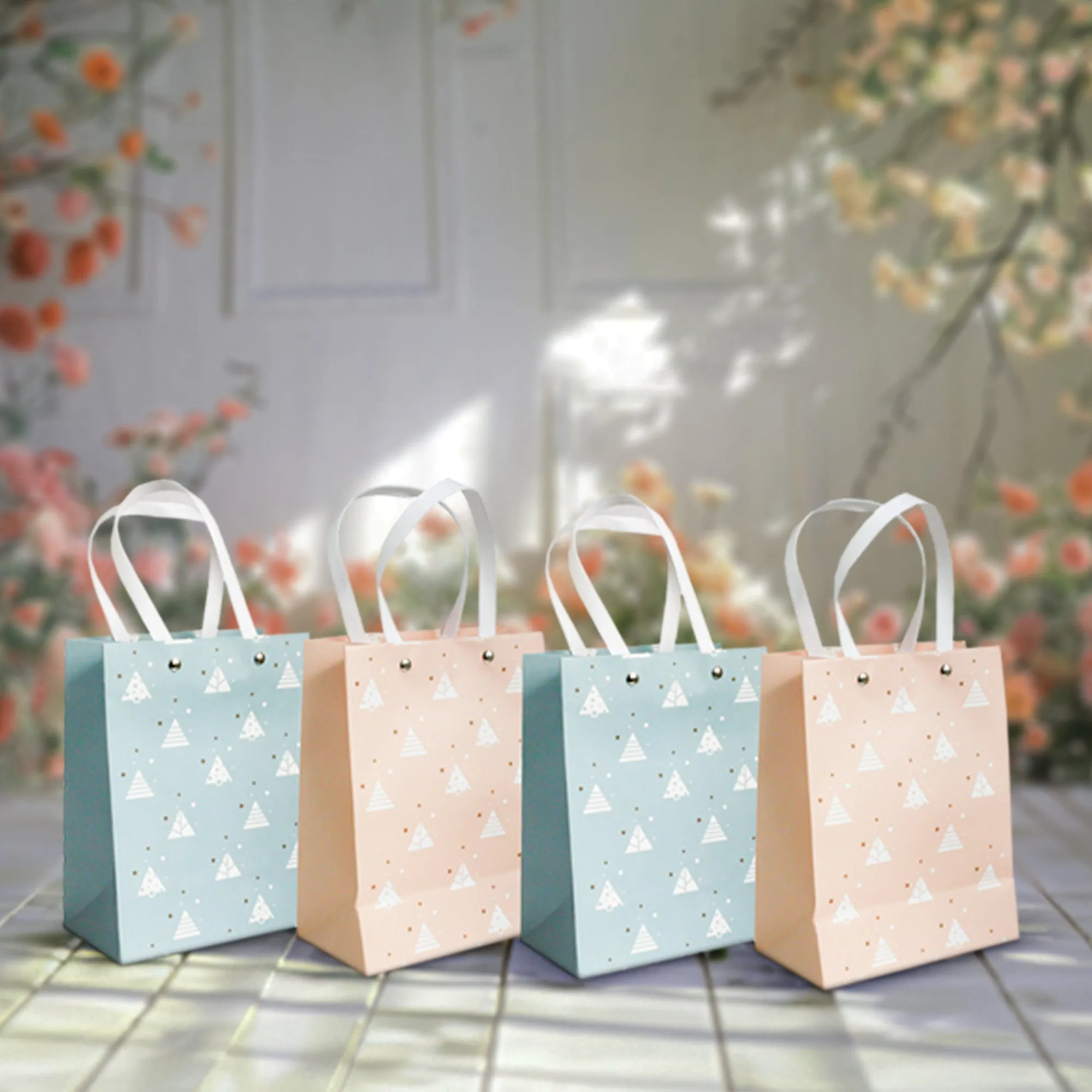 Pastel Triangle Pattern Gift Bags - Set Of 4, Sizes Available.