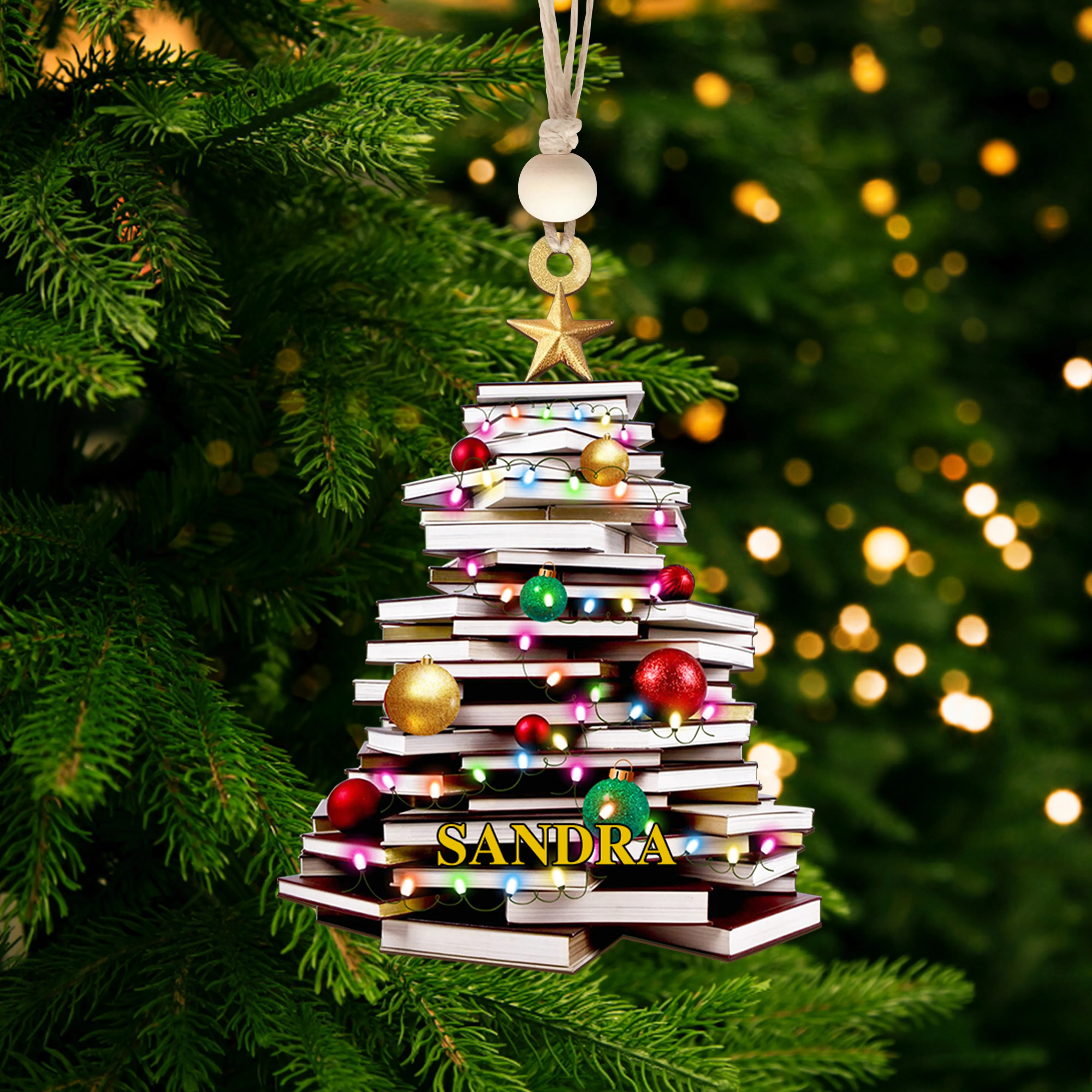 Personalized Christmas Book Tree Name Ornament, Book Lover Gift, Bookworm Gifts CF111