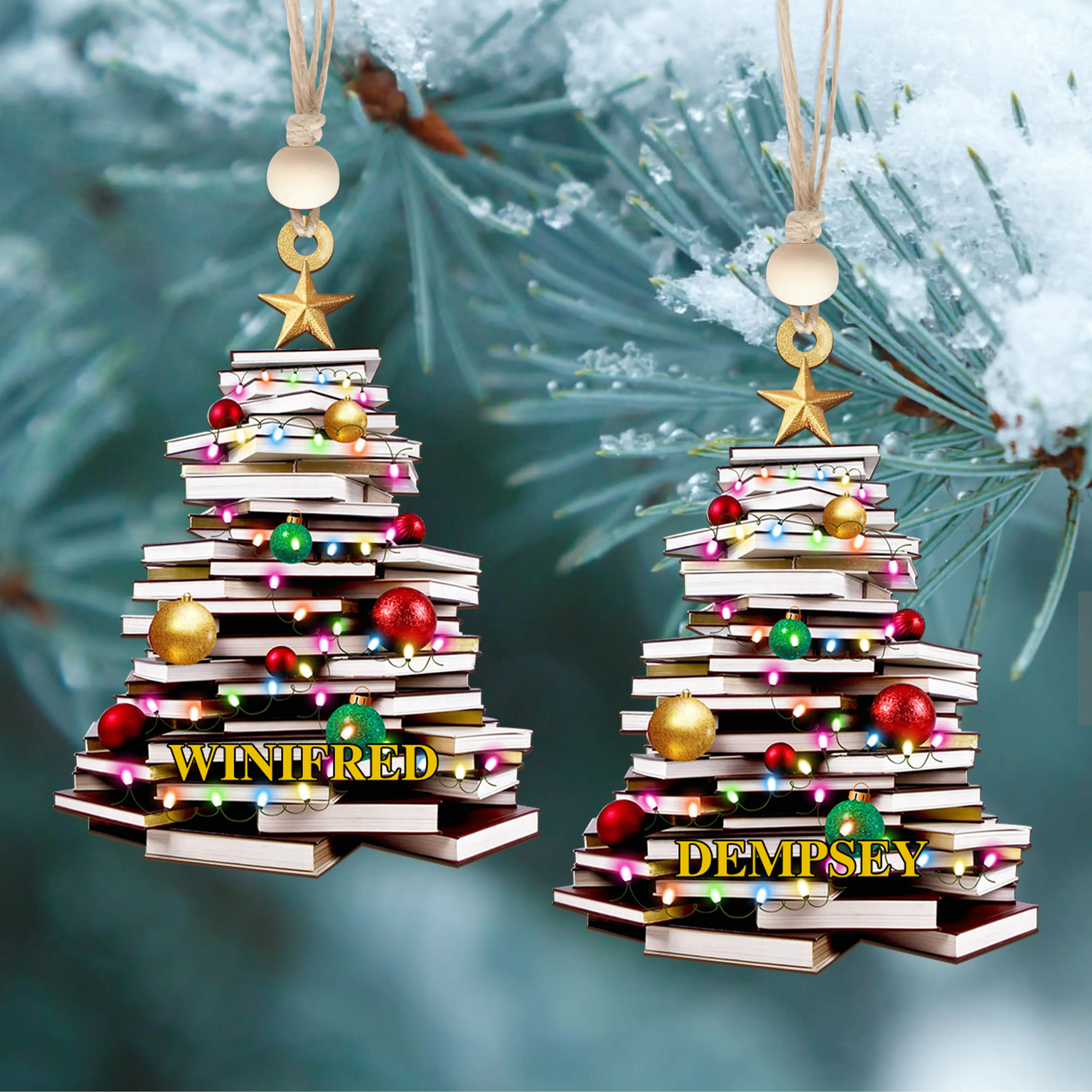 Personalized Christmas Book Tree Name Ornament, Book Lover Gift, Bookworm Gifts CF111