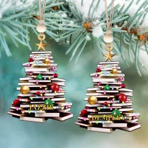 Personalized Christmas Book Tree Name Ornament, Book Lover Gift, Bookworm Gifts CF111