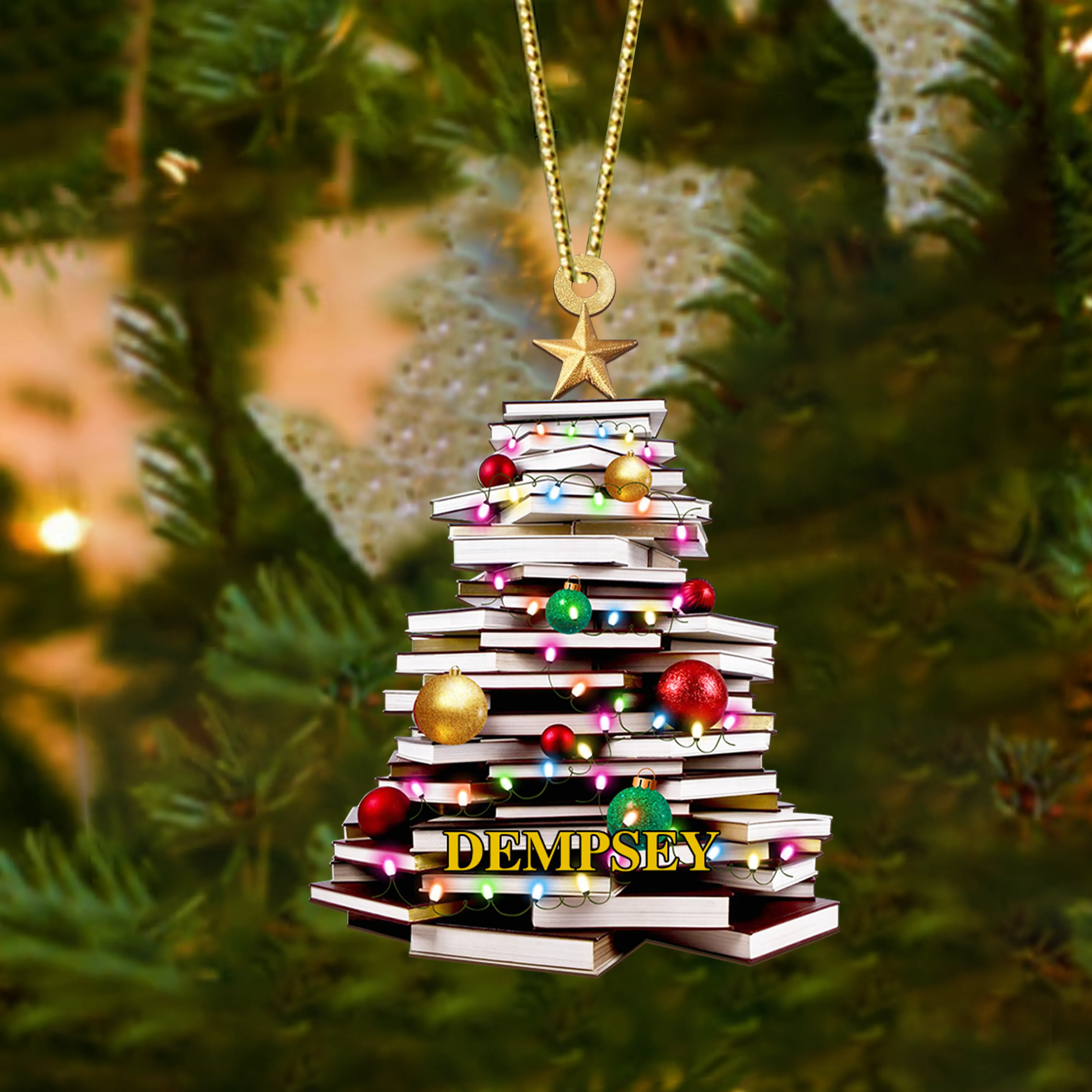 Personalized Christmas Book Tree Name Ornament, Book Lover Gift, Bookworm Gifts CF111
