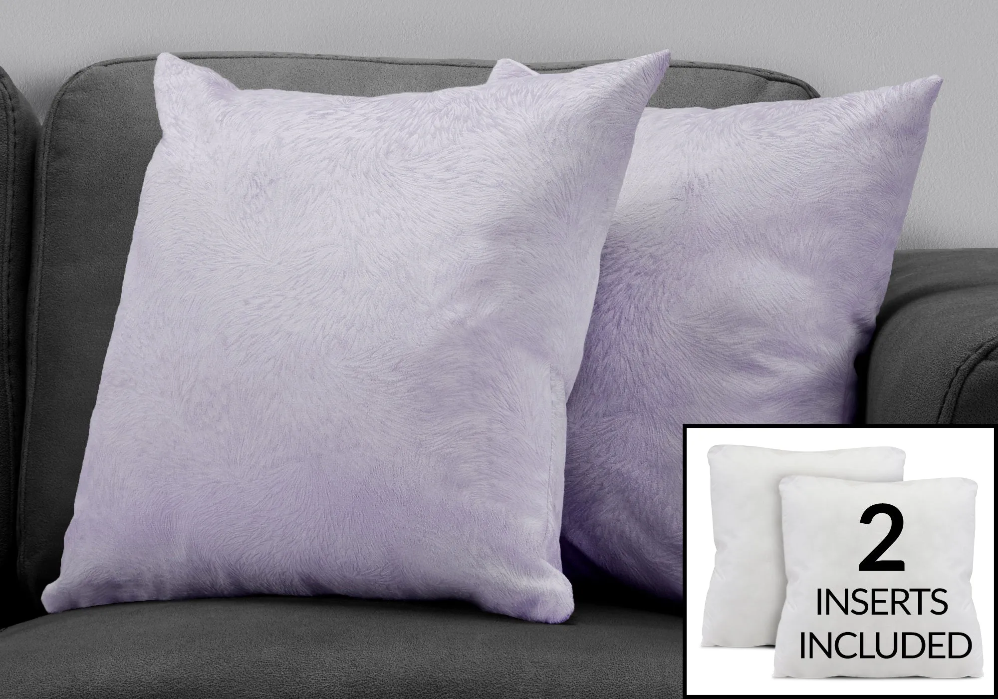 Pillow - 18"X 18" / Light Purple Feathered Velvet / 2Pcs