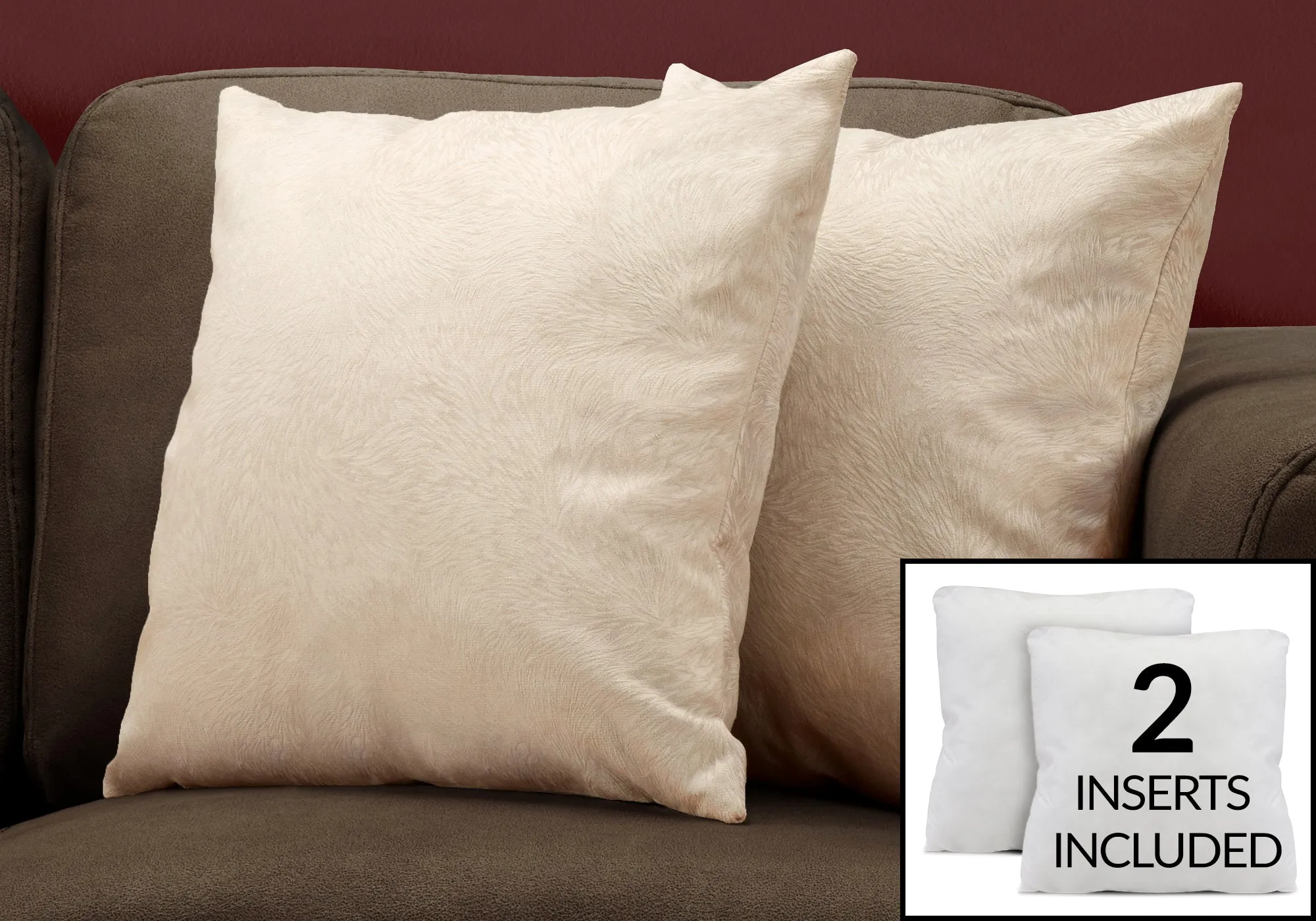 Pillow - 18"X 18" / Light Taupe Feathered Velvet / 2Pcs