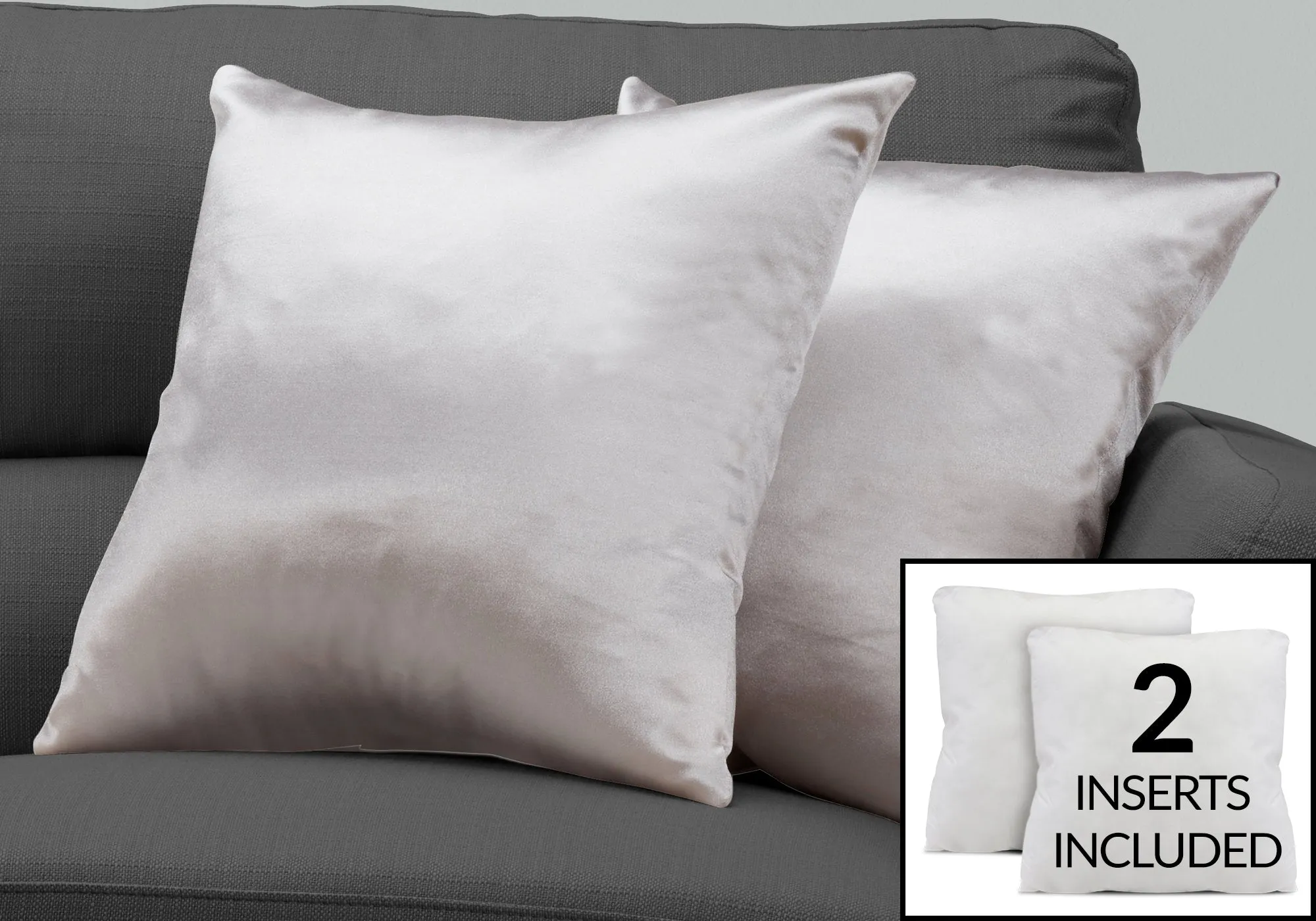 Pillow - 18"X 18" / Silver Satin / 2Pcs