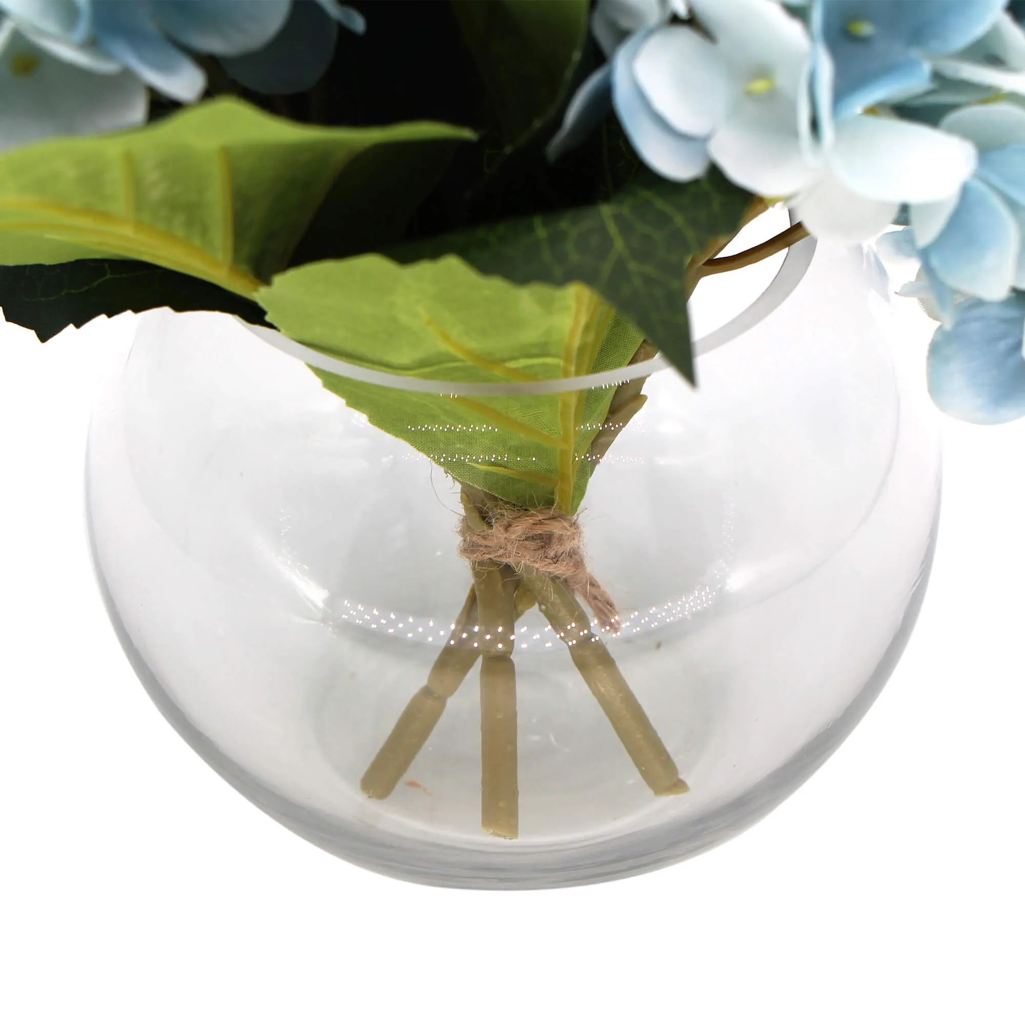 Premium Faux Hydrangea With Glass Vase (Artificial Flowering Blue Hydrangea) 23cm