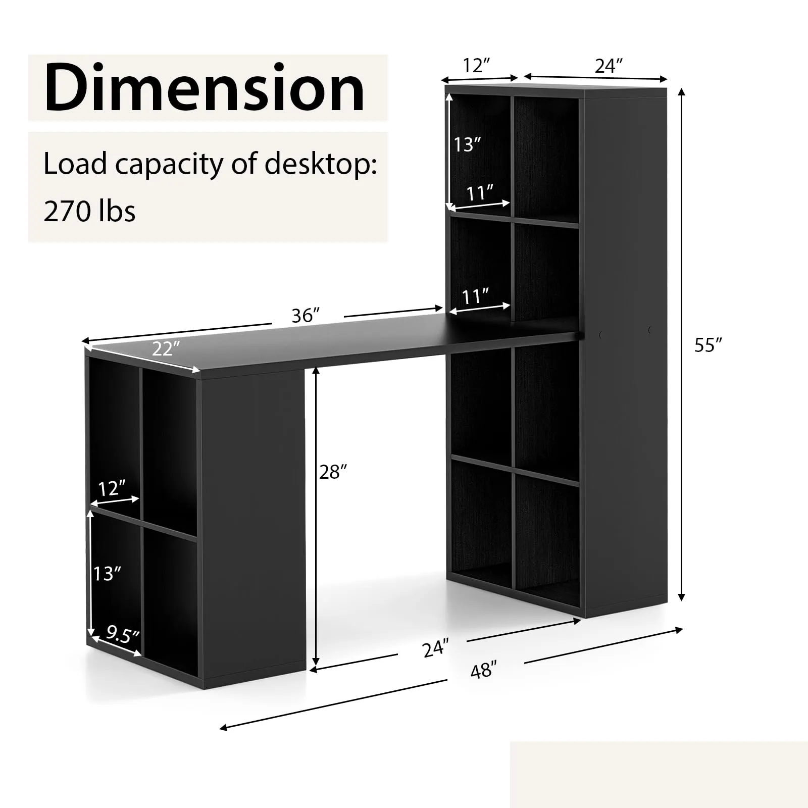 Tangkula Computer Desk with Bookshelf, Space Saving Computer Desk with 12 Shelves