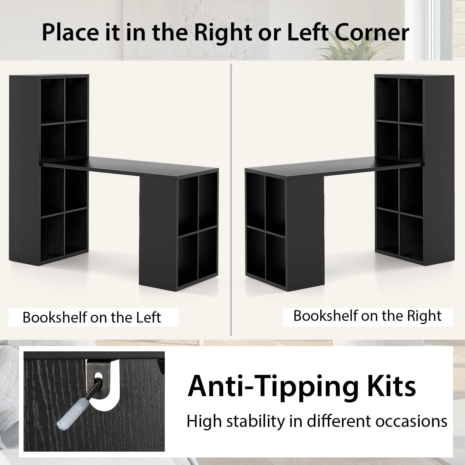 Tangkula Computer Desk with Bookshelf, Space Saving Computer Desk with 12 Shelves