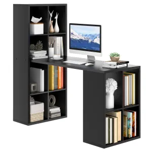 Tangkula Computer Desk with Bookshelf, Space Saving Computer Desk with 12 Shelves