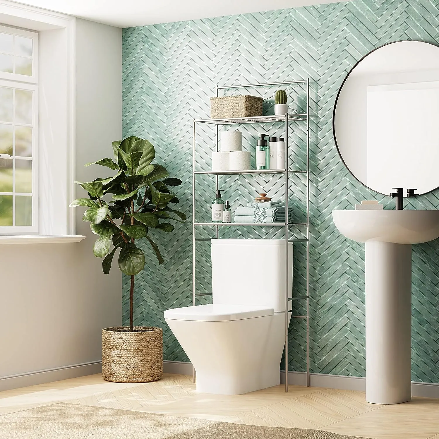 Toilet Storage, Metal Bathroom Spacesaver with 3 Shelves,Easy Assembly, 23.25 x 64.7"