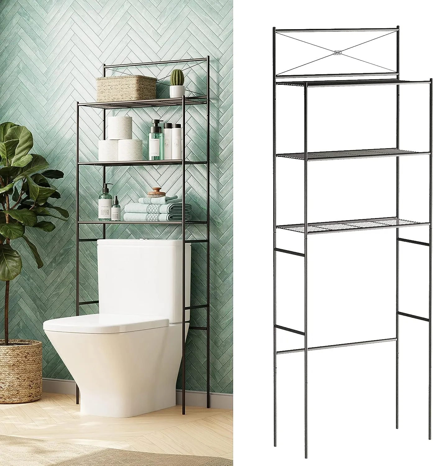 Toilet Storage, Metal Bathroom Spacesaver with 3 Shelves,Easy Assembly, 23.25 x 64.7"