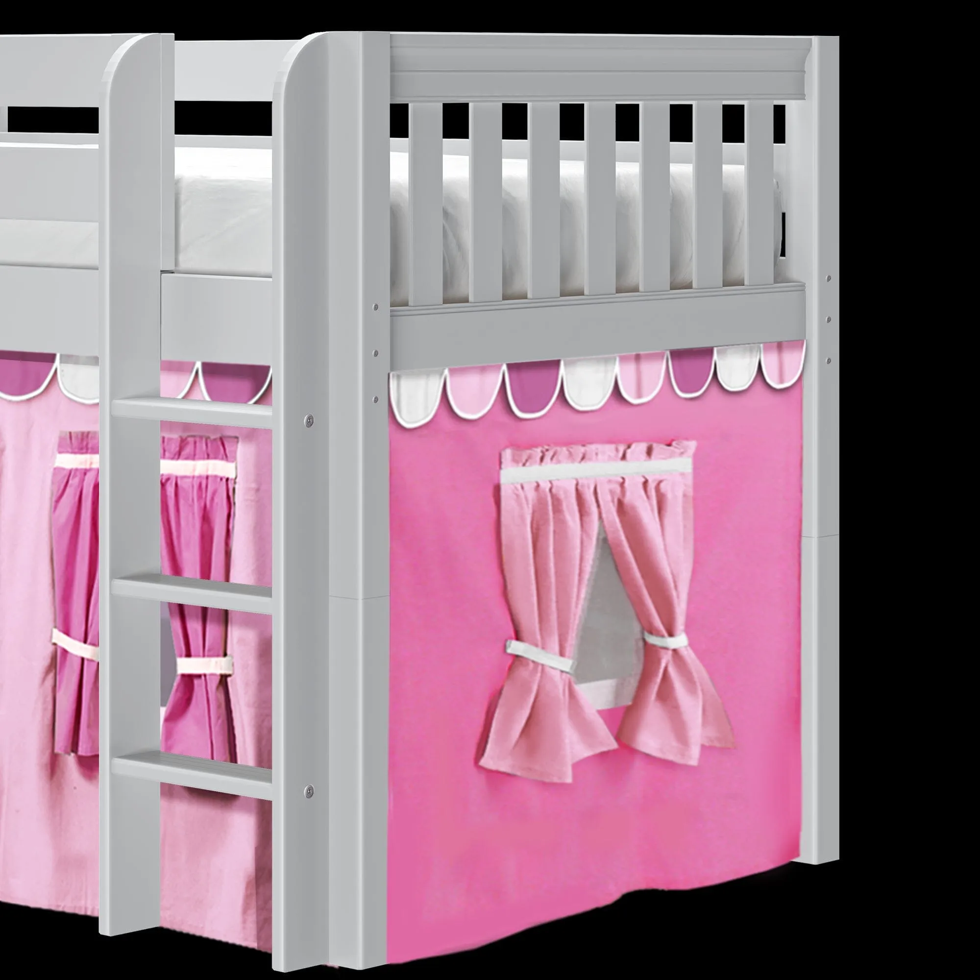 Twin Low Loft Bed with Straight Ladder and Underbed Curtain