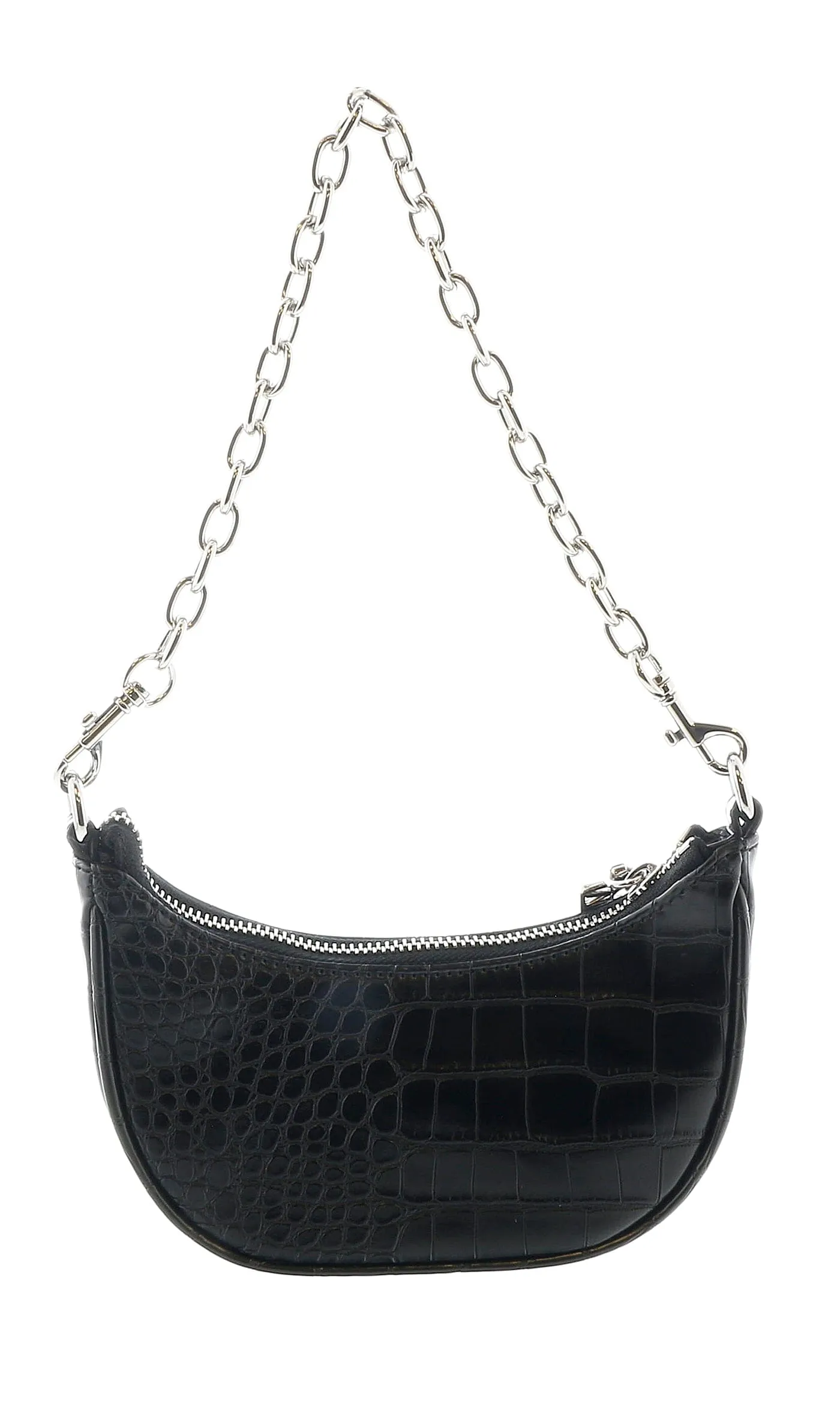 Versace Jeans Couture Black Half Moon  Embossed Zipper Hobo Bag