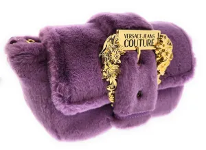 Versace Jeans Couture Lilac Faux Fur Baroque Buckle Crossbody Bag