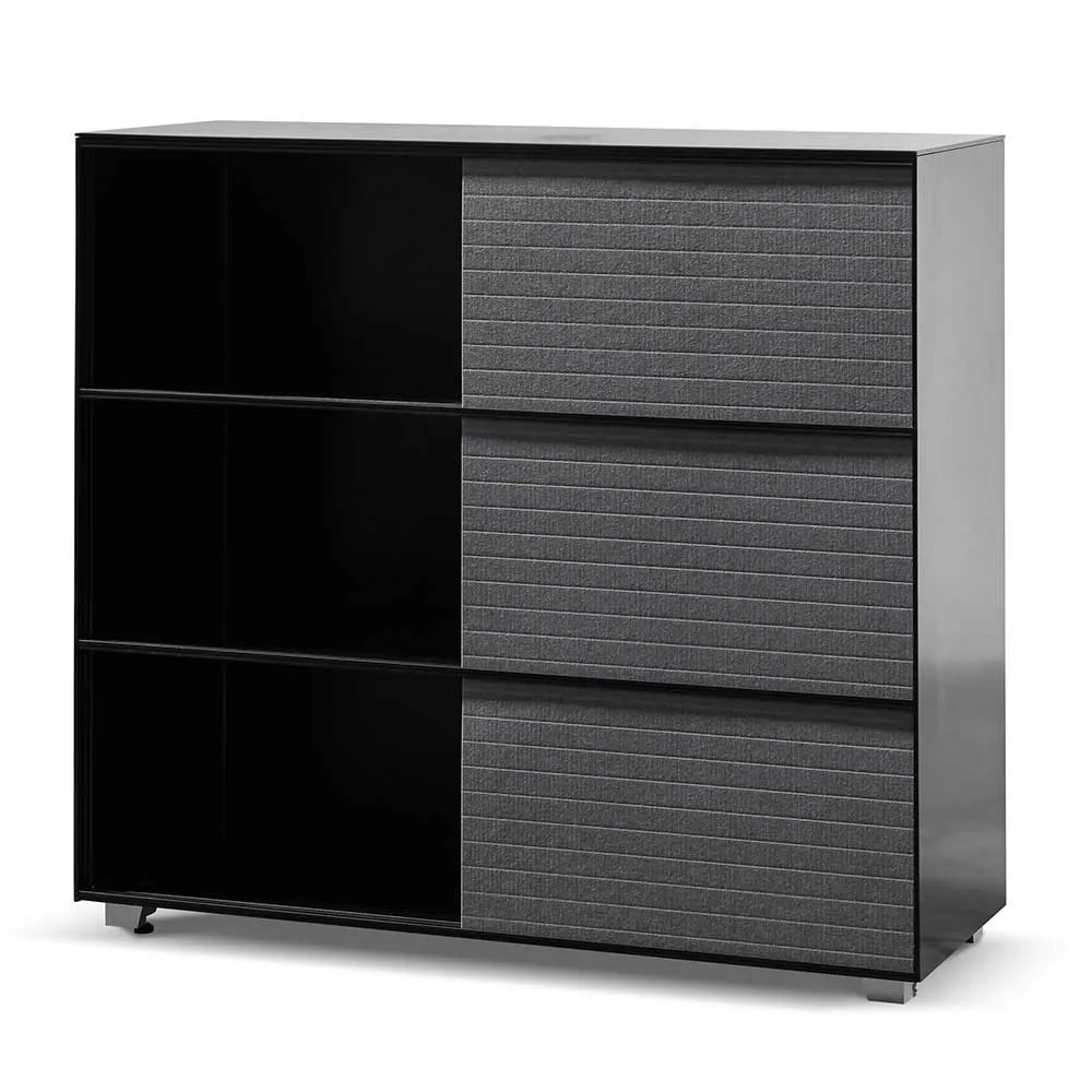 Winford Inter-layered Black Storage Cabinet - Grey Doors