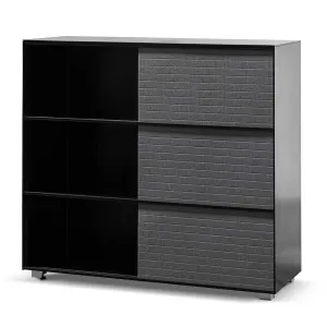 Winford Inter-layered Black Storage Cabinet - Grey Doors