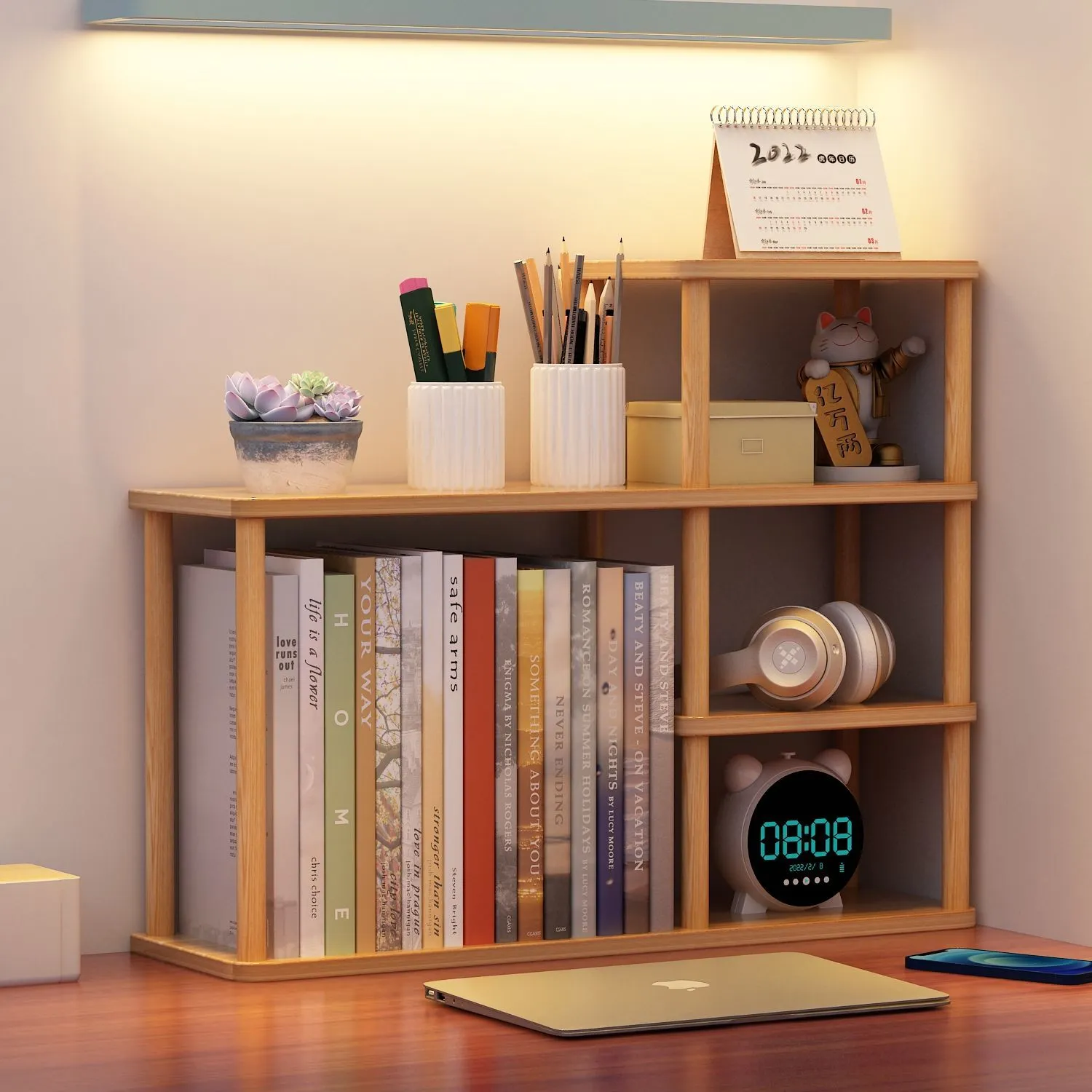 Wooden Desktop Bookshelf Organizer