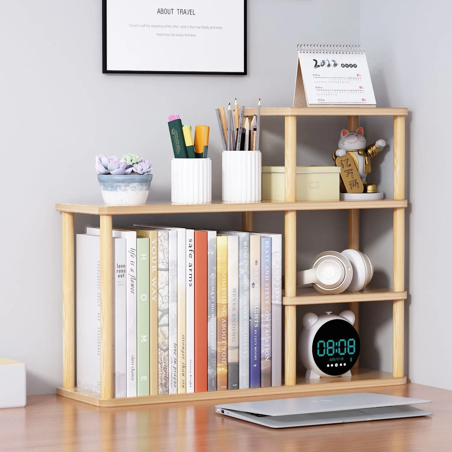 Wooden Desktop Bookshelf Organizer
