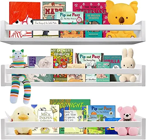 WooDinto Wooden Wall Shelves for Living Room, Bedroom | Wall Mounted Shelf | Wall Hanging Storage Unit | Wall Organiser Shelf (Floating Set of 3 - White - 24 Inch)