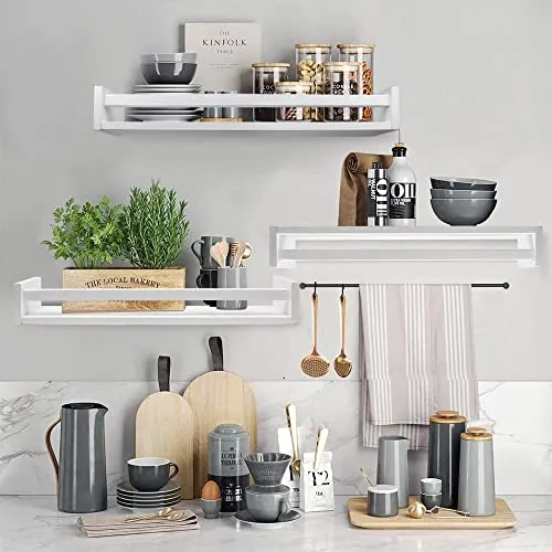 WooDinto Wooden Wall Shelves for Living Room, Bedroom | Wall Mounted Shelf | Wall Hanging Storage Unit | Wall Organiser Shelf (Floating Set of 3 - White - 24 Inch)